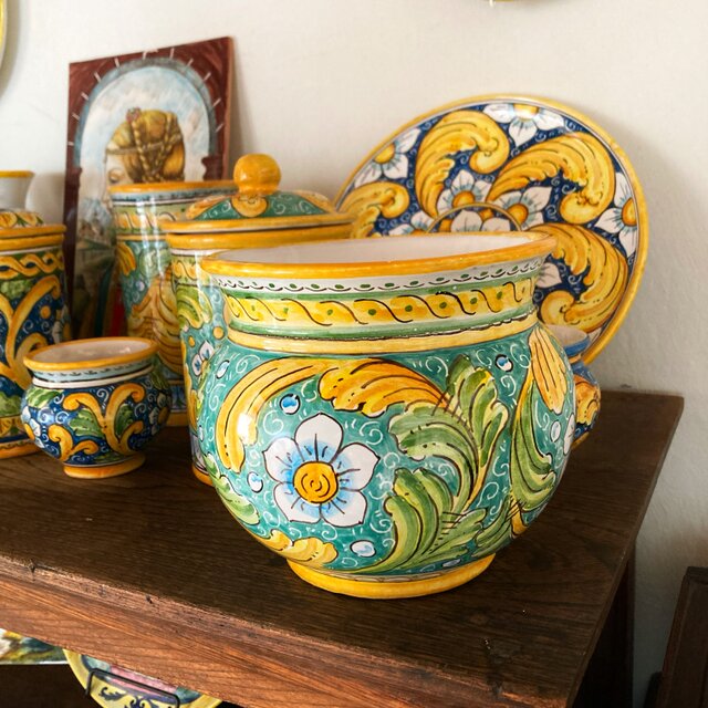 鉢カバー 14cm Baroccoマヨリカ焼き イタリア陶器 フラワーベース 花器