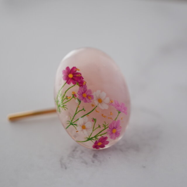 宝石ルース 『美しいクォーツのカービング』艶消し水晶コスモスシェープ7枚花びら！ 宝石ルース 『美しいクォーツのカービング』艶消し水晶コスモス