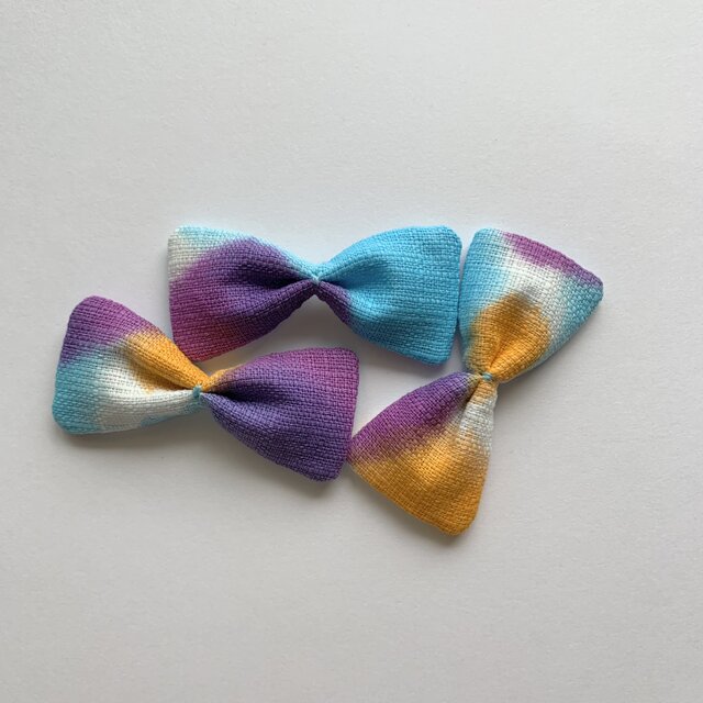 リボンモチーフ3個（木綿・水色オレンジ紫）