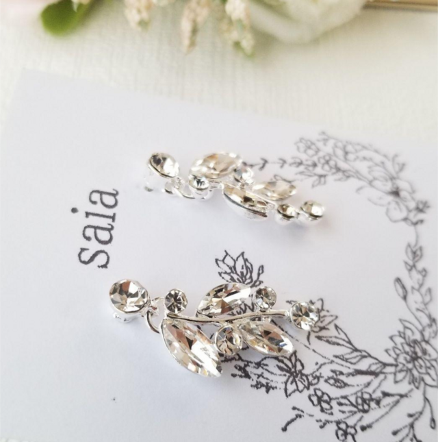 ひでさんアクセサリーセット リーフビジューのウエディングネックレス＆ピアスセット tn24616