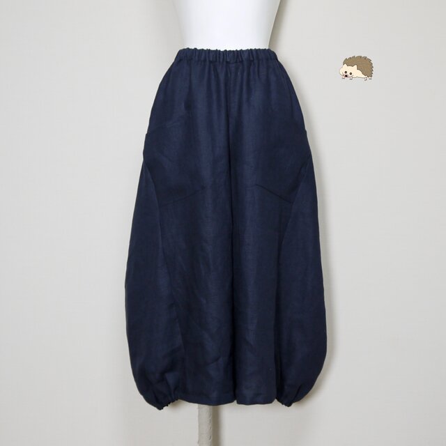 カラーリネン◆バルーンキュロット　ロング◆ネイビー◆S・M・Ⅼ・LL（中厚、リネン100％）