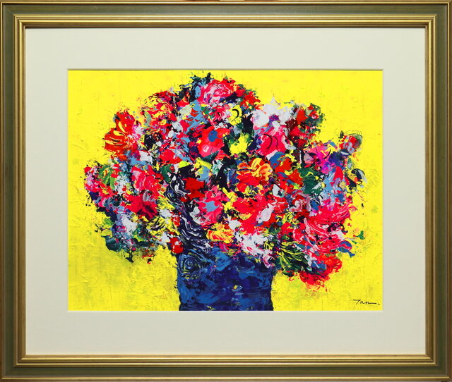 Flowers」(NO.2522) 6号F ケント紙（0.5ミリ厚）にアクリル絵の具 画像