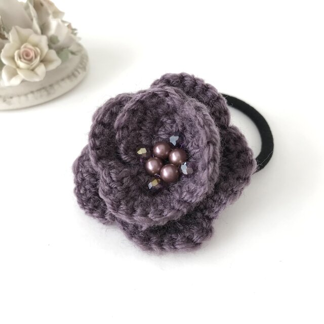 メグえもん様 紫 ハーフ シュシュ☆ビーズ ヘアゴム☆ハンドメイド ヘアゴム＊ハーフシュシュ◇ピンク×ブルーパープル/シュシュ