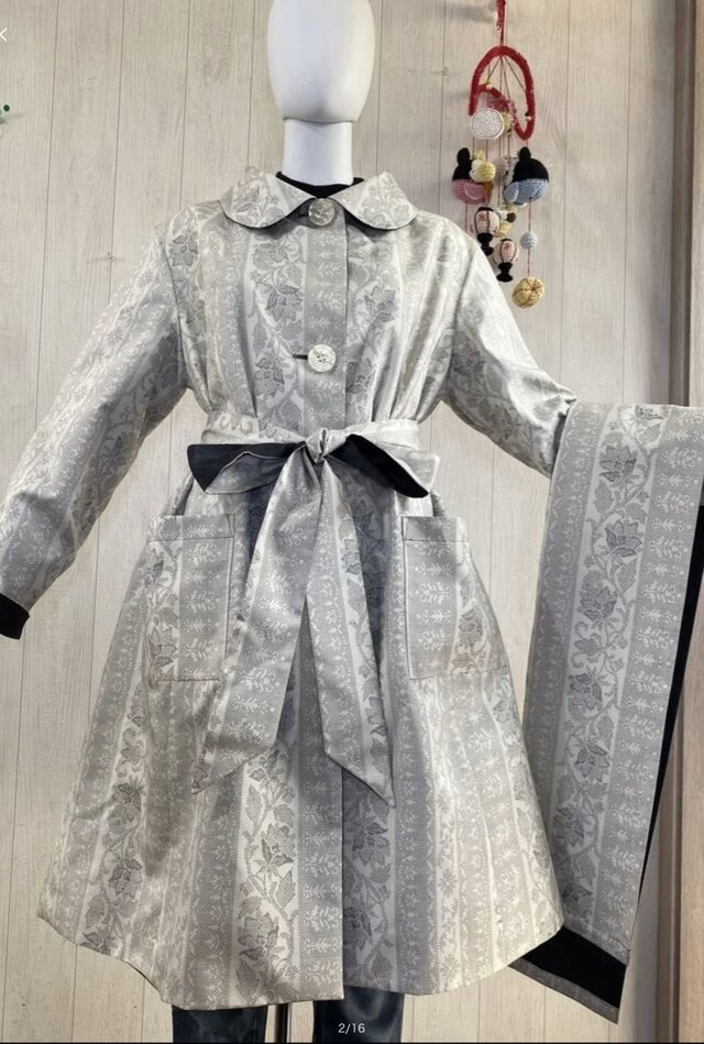 白大島紬 泥大島紬 リバーシブル コート