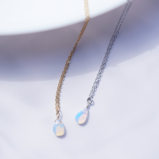 サージカルステンレス316✨エチオピアンオパールネックレス エチオピア産オパールのペアシェイプ一粒ネックレス・サージカル