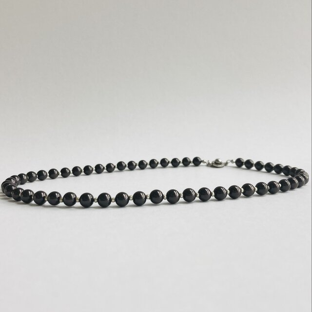 ガラスパールとグラスビーズのネックレス/6mm約43cm/マルーンブラック/日本製