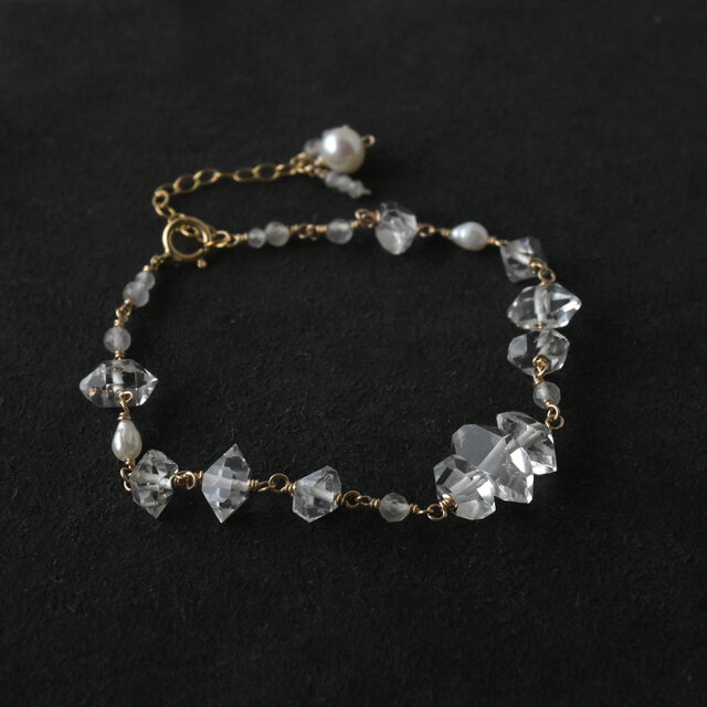 ハーキマーダイヤモンドのブレスレットB・ネックレス変更可・14kgf