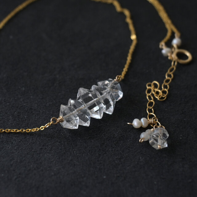 大粒ハーキマーダイヤのネックレス・14kgf