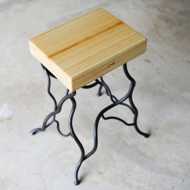 国産ひのき アイアン スツール 45cm 「Corrior」｜天然木 アイアン家具