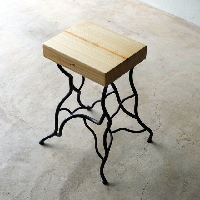 国産ひのき アイアン スツール 45cm 「Corrior」｜天然木 アイアン家具