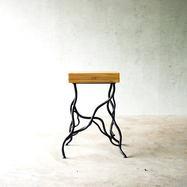 国産ひのき アイアン スツール 45cm 「Corrior」｜天然木 アイアン家具