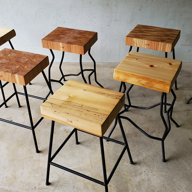 天然木 アイアン スツール 国産ひのき アイアン スツール 45cm 「Corrior」｜天然木 アイアン家具