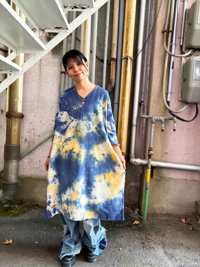 タイダイ ワンピース ブルー×オレンジ Hippies Dye最新作 HD24-89