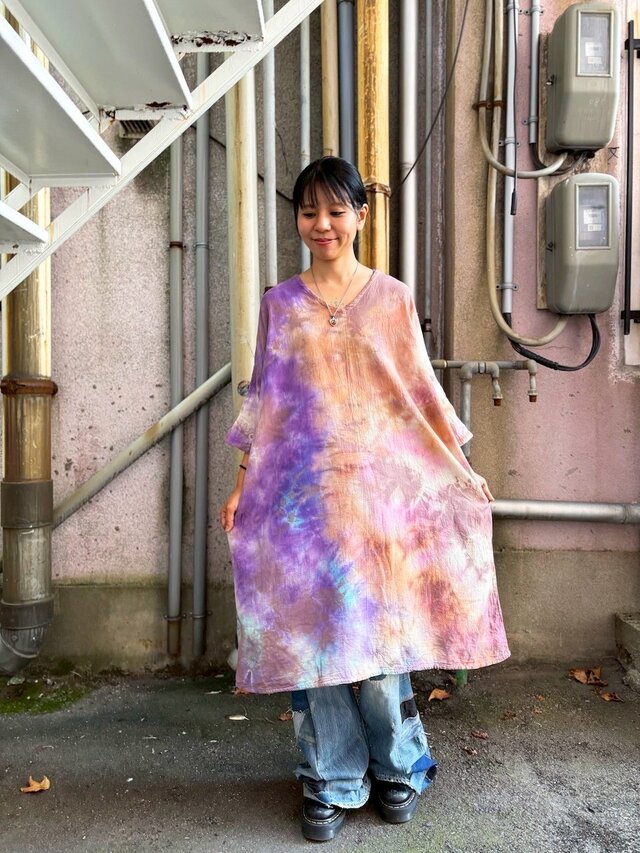 タイダイ ワンピース パープル×ベージュ Hippies Dye最新作 HD24-90