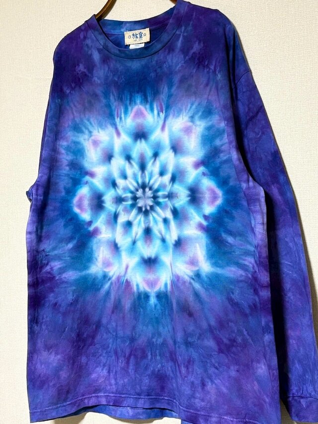 タイダイ 長袖 Tシャツ XLサイズ 曼荼羅 パープルブルー HIPPIES DYE