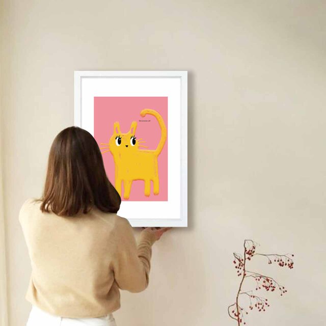 呼んでるよ〜 猫 送料無料 イラスト A4〜A0 ポスター アートポスター
