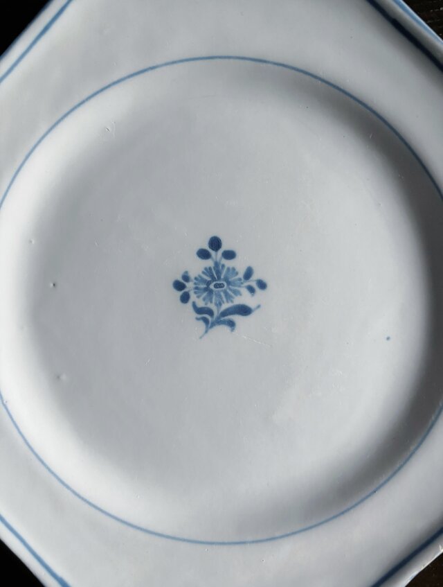 18世紀 Moustiers ムスティエ 青絵 オクトゴナル皿 平皿 フランス