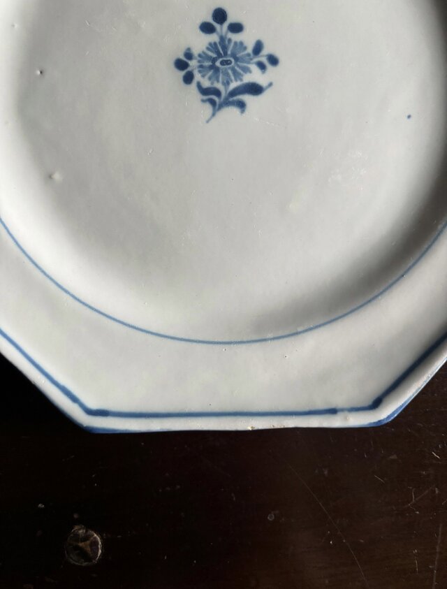 18世紀 Moustiers ムスティエ 青絵 オクトゴナル皿 平皿 フランス