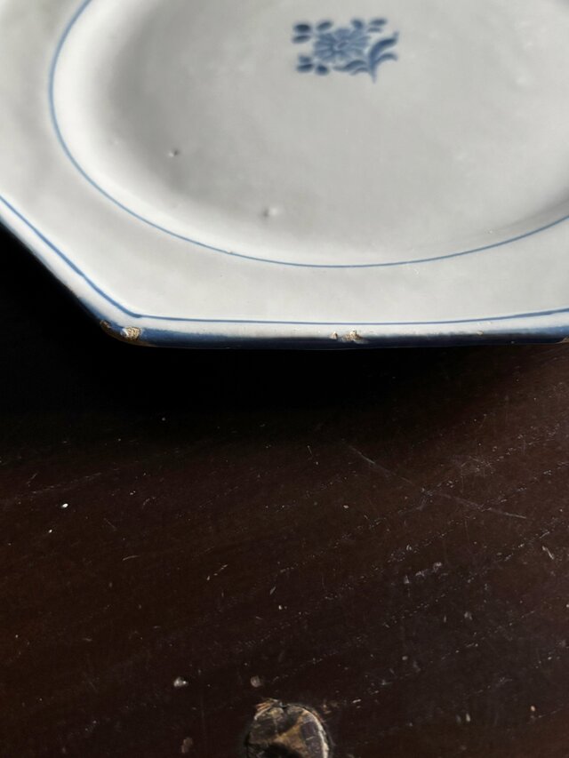 18世紀 Moustiers ムスティエ 青絵 オクトゴナル皿 平皿 フランス