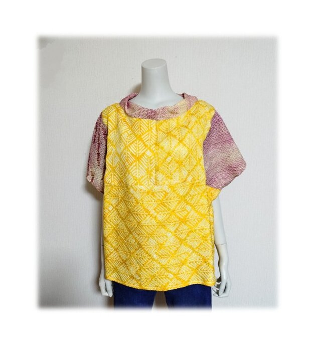 114　1点物　2種類の総絞り着物　プルオーバー　ブラウス　　ベスト　３シーズン　ツイスト衿　リラックスのコピー