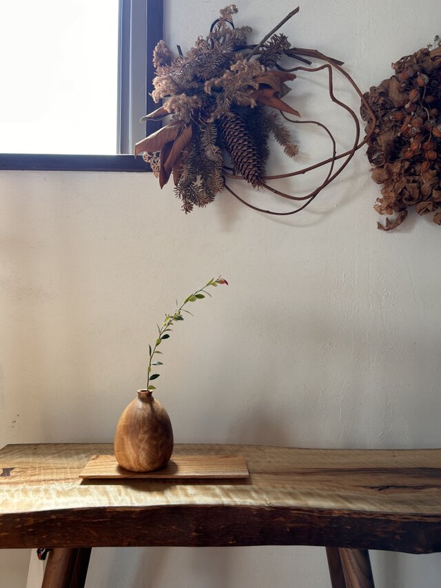 削り仕上げ 木目が美しいタブの木＋ウォールナットベンチ H395mm