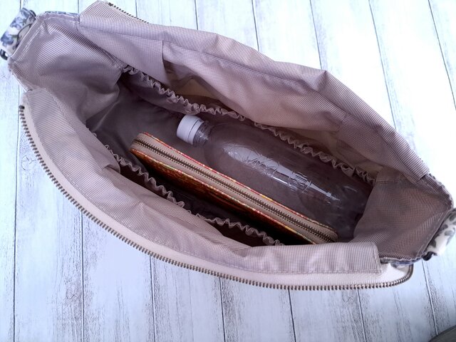 持ち手付　リバティ　ラミネート　アーカイブギンガム　パープル　横長ショルダー 受注製作♪ リバティ アーカイブギンガム パープル ラミネート