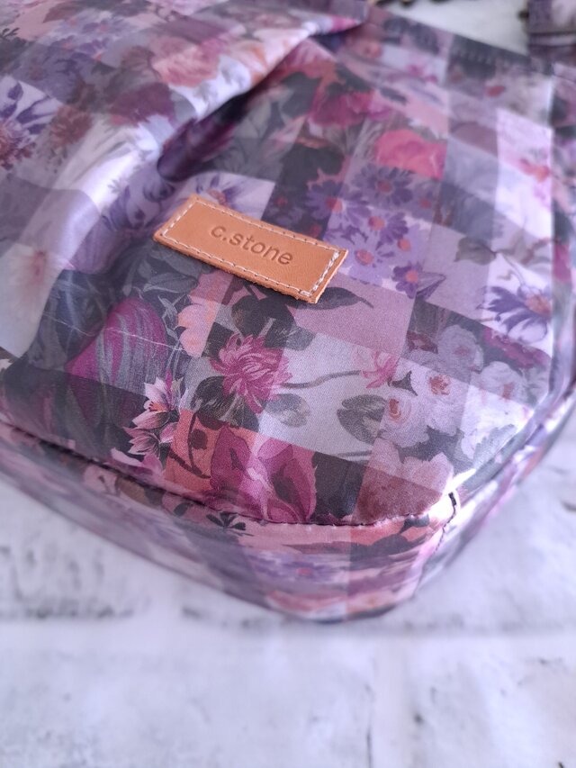 持ち手付　リバティ　ラミネート　アーカイブギンガム　パープル　横長ショルダー 受注製作♪ リバティ アーカイブギンガム パープル ラミネート