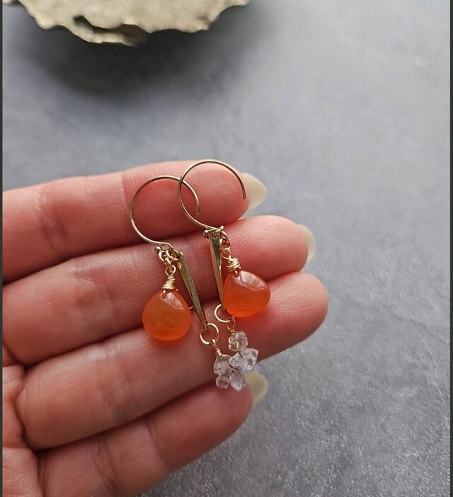 14kgf カーネリアン ダブルポイントクリスタル pierce/earring