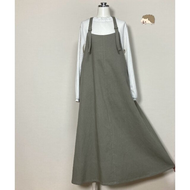 サロペットスカート◆グレイッシュカーキ【やわらかコットンリネン】◆M・L・LL