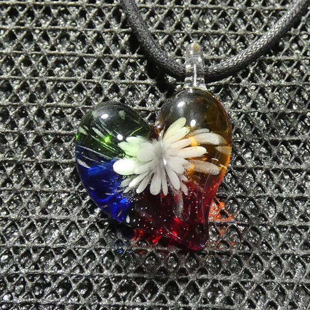 ハート　NO.432（ガラス、とんぼ玉、一点物、伝統工芸、ハート、ネックレス）