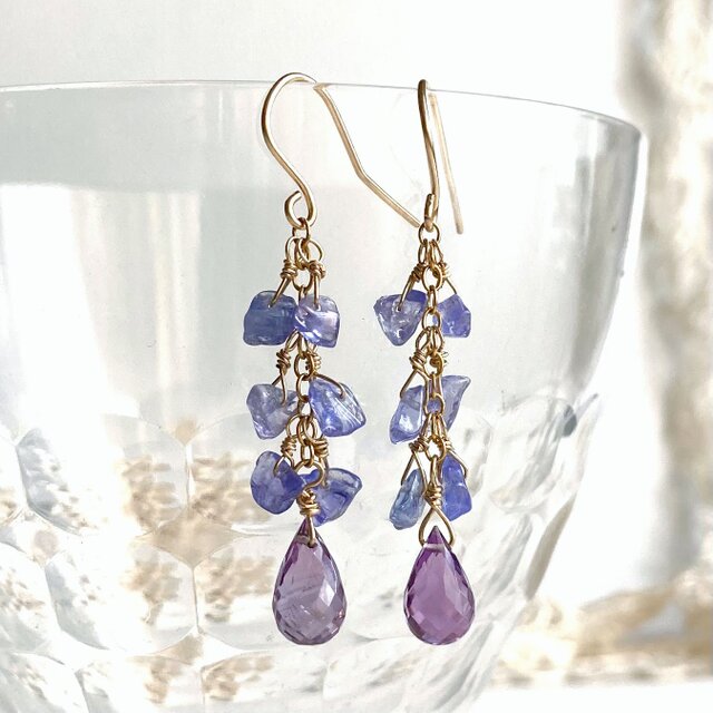 【宵空のしずく】アメシストとタンザナイトのピアス