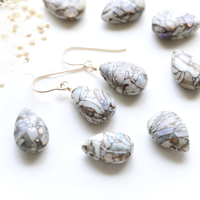 モザイク模様の雫＊コッパーオパール 14kgfピアス／イヤリング　--Mosaic drops--