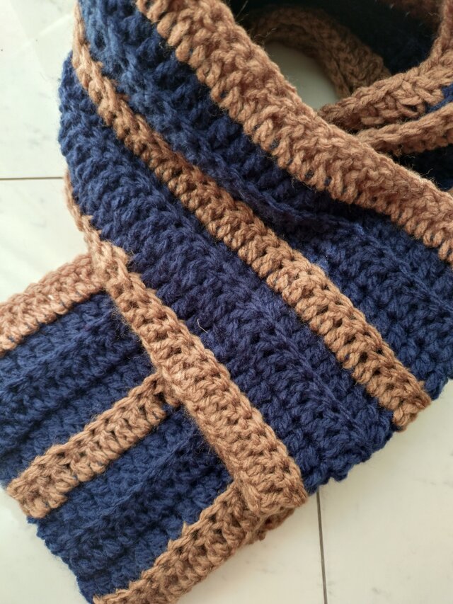 マフラー ストライプ ネイビー✖ブラウン キャメル 男女兼用 ユニ