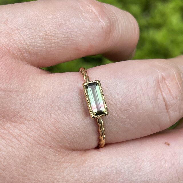 バイカラー　トルマリン　0.41ct　ミル爪留め　シルバーSV925リング