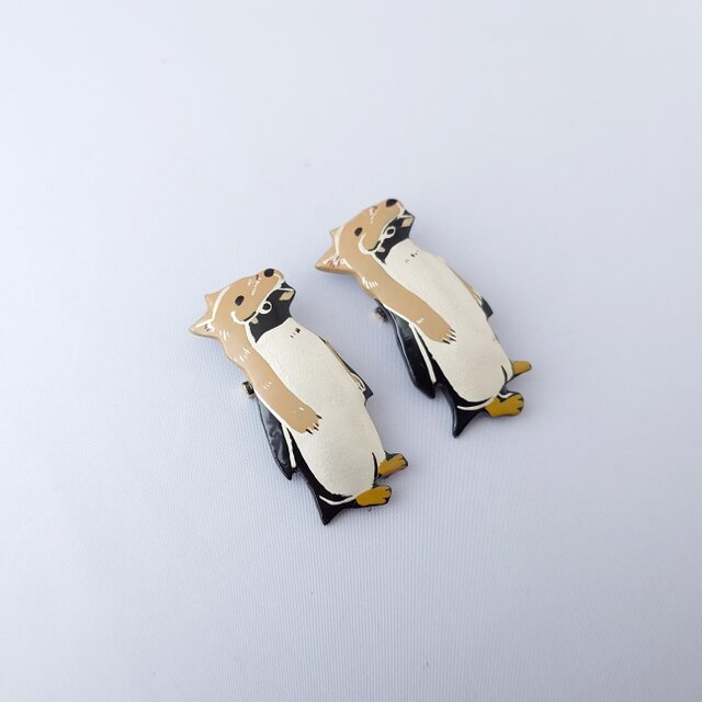 オオカミ・ジェンツーペンギン 漆ブローチ | iichi 日々の暮らしを