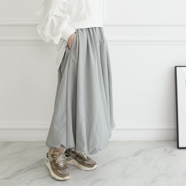【丈調整できる】撥水加工素材のバルーンスカート 2サイズ スカイグレー　0739Grey
