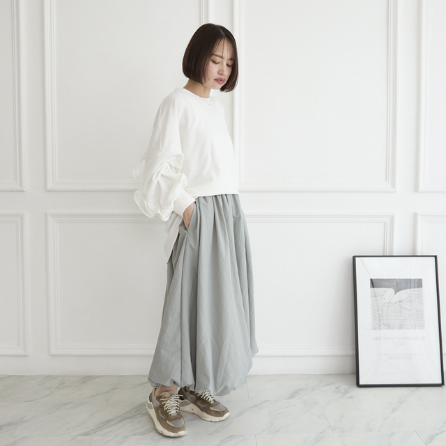 丈調整できる】撥水加工素材のバルーンスカート 2サイズ スカイグレー