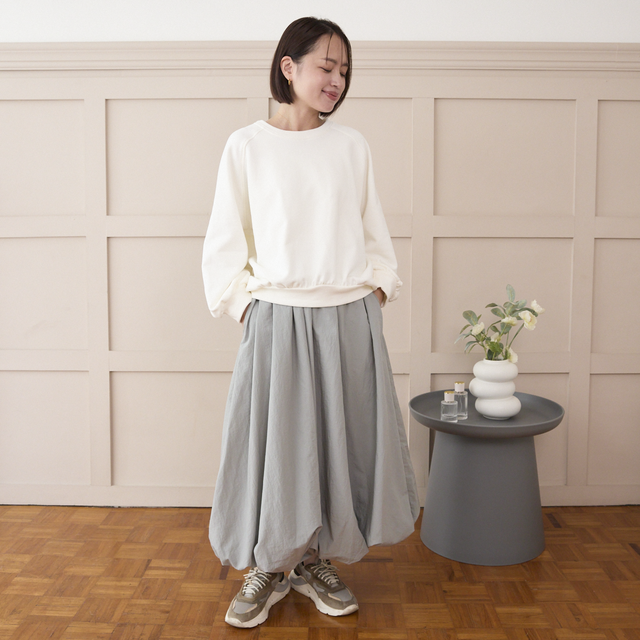 丈調整できる】撥水加工素材のバルーンスカート 2サイズ スカイグレー