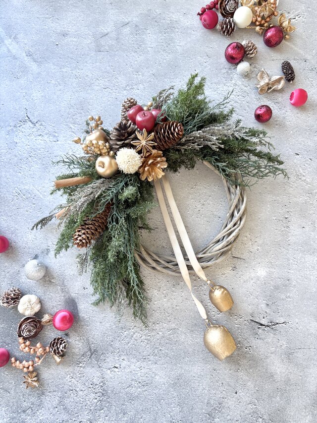 選べるタグ】幸せのベルが鳴る♪木の実のナチュラルクリスマスリース