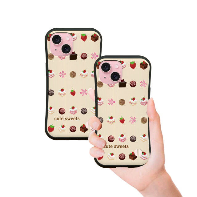 グリップケース iPhoneケース【cute sweets（シャンパンカラー）】（名入れ可）