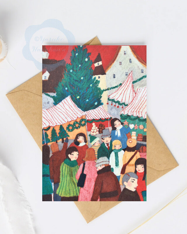 （52）ニュルンベルクのクリスマスマーケット(文字なし）　クリスマスカード 3枚セット