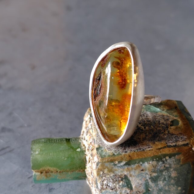 琥珀シルバーリング#11