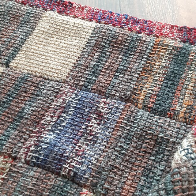 手編みopal毛糸アフガン編みのミニブランケット 送料無料❤️opal毛糸アフガン編みのミニブランケット | iichi