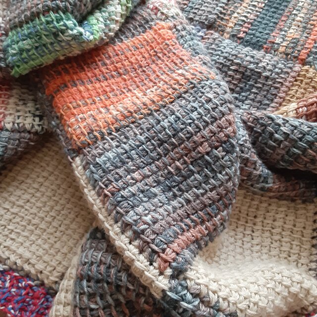 手編みopal毛糸アフガン編みのミニブランケット 送料無料❤️opal毛糸アフガン編みのミニブランケット | iichi 日々の