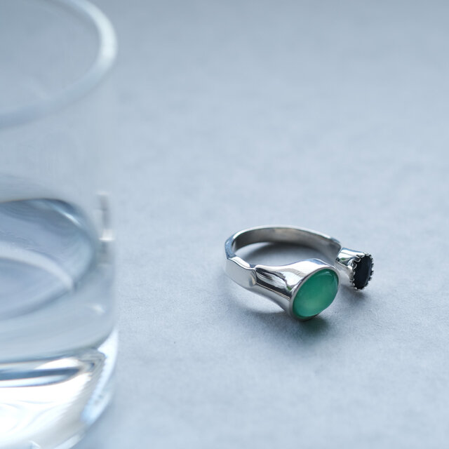 サファイア & オーストラリア 翡翠 天然石 オープン リング シルバー