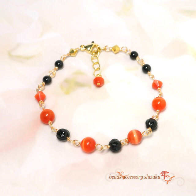 天然石バイカラーブレスレットP＊Black＆Orange