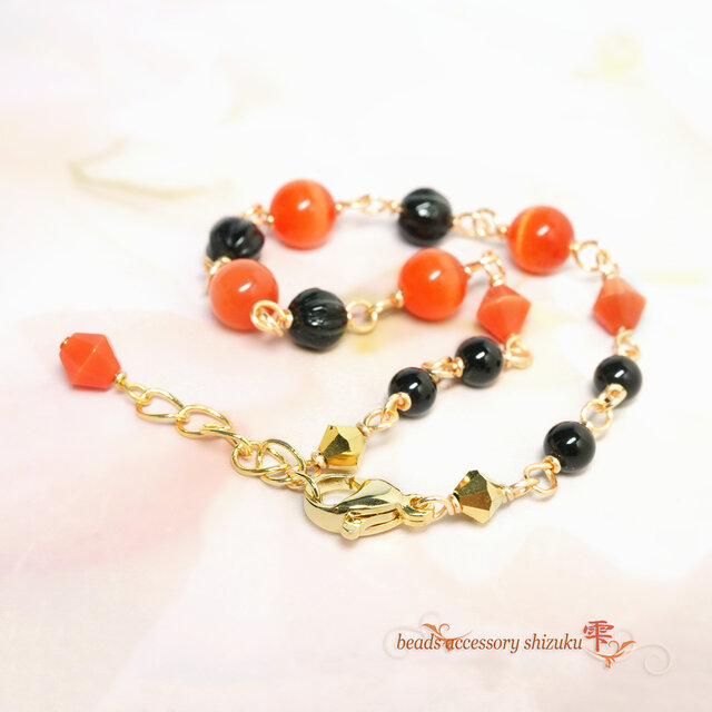 天然石バイカラーブレスレットP＊Black＆Orange | iichi 日々の暮らし