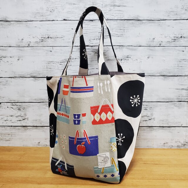 大きめころりんマルシェトートバッグ (北欧レトロバスケット×フラワー柄)