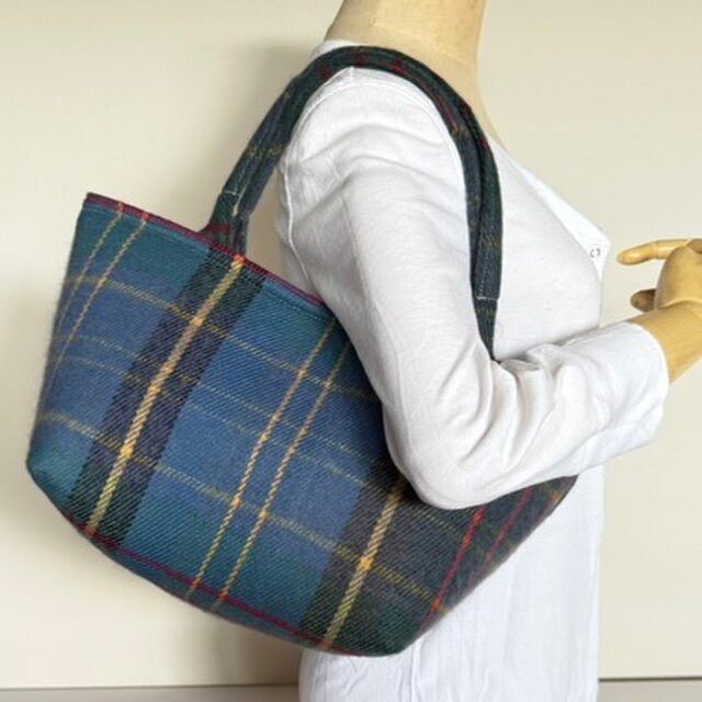 チェックバッグ　ブルーグレー　受注製作