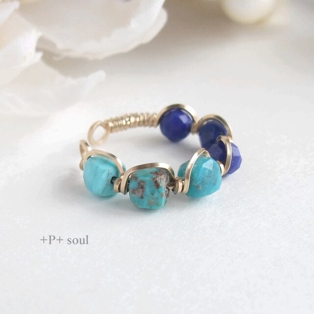 14kgf ターコイズラピスイヤーカフ(片耳)  【TQ-605EC】